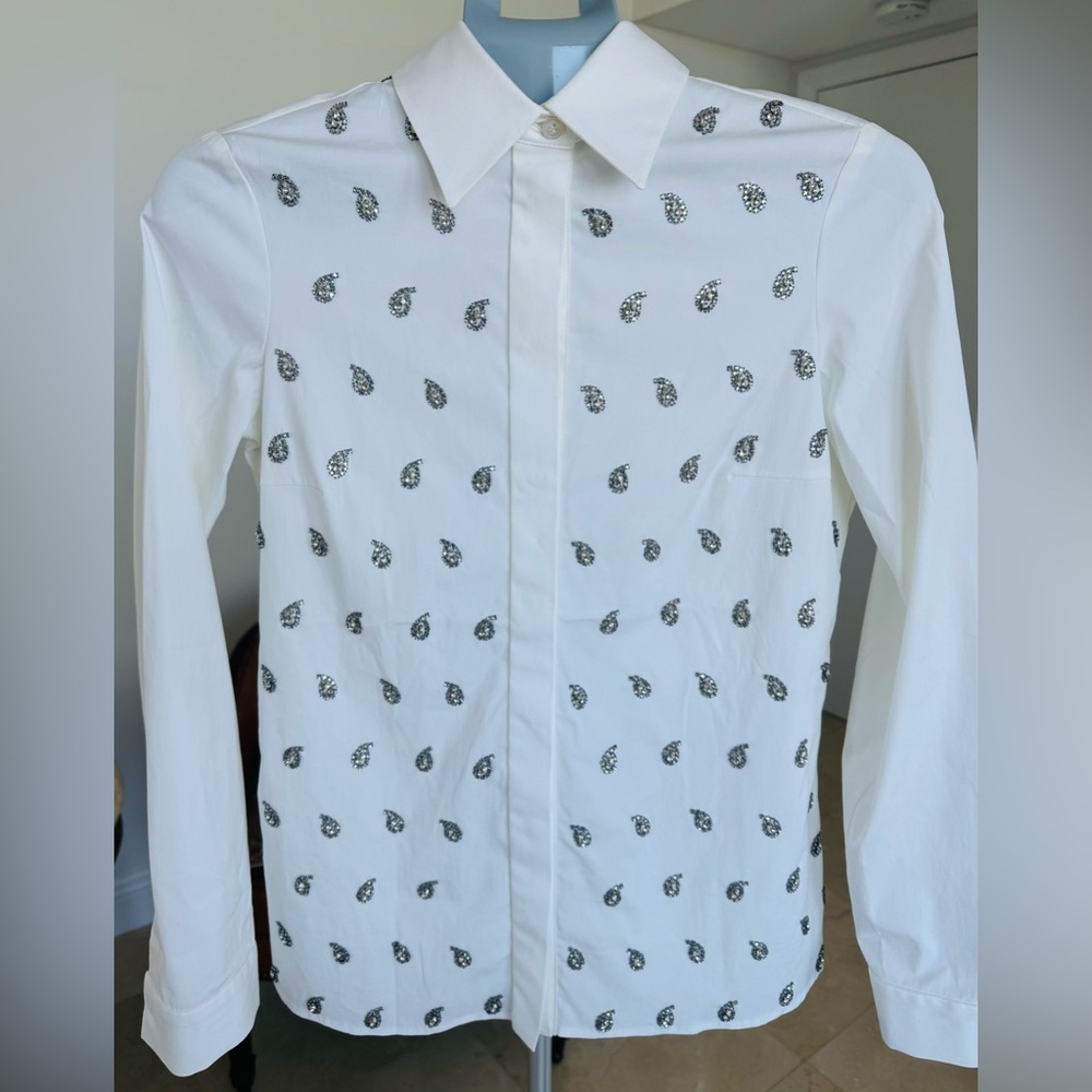 Michael Kors White Shirt with Crystal Paisley Pattern, brand new, S/M